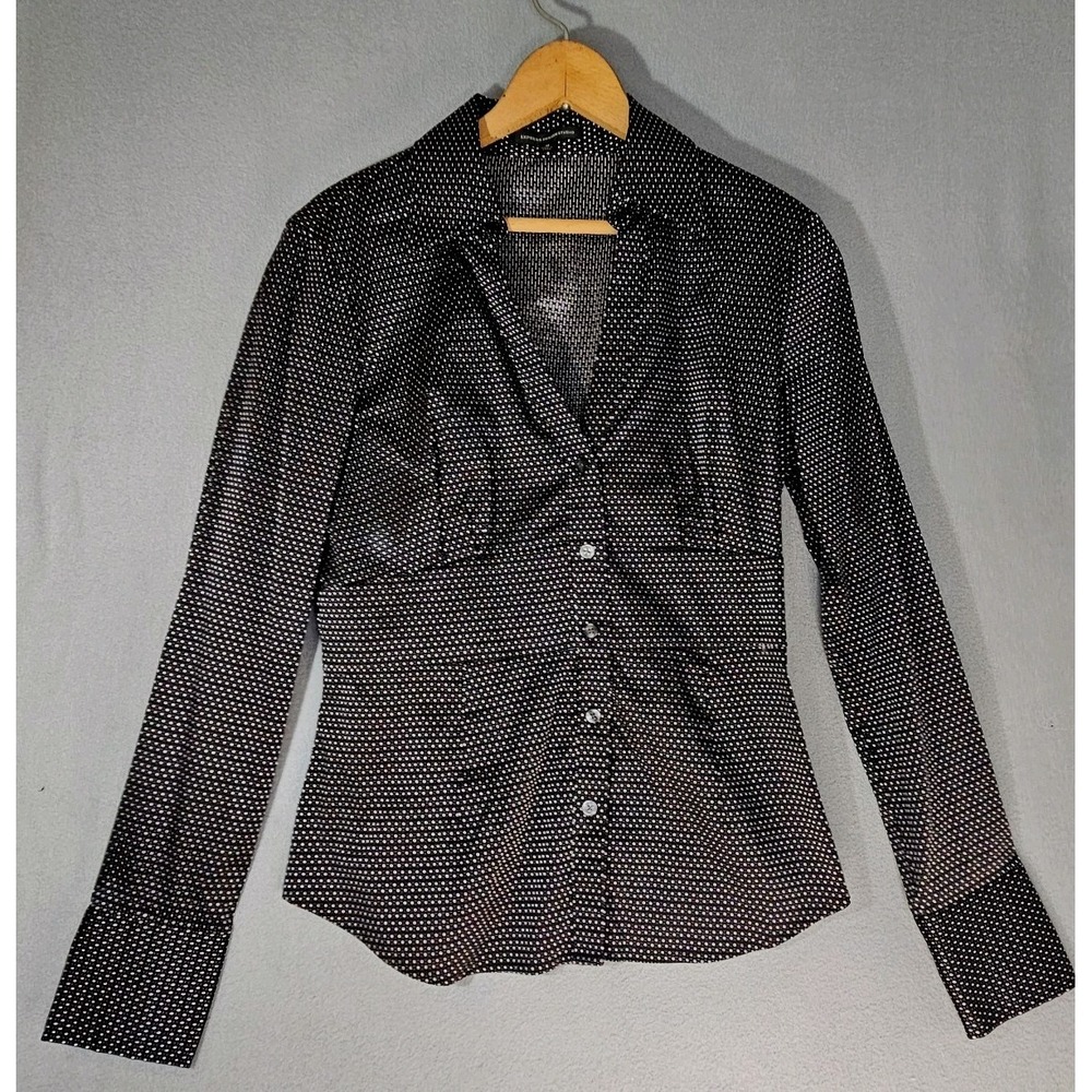 Express Polka Dot Microdot Button Up Blouse Fitted Indie Sleaze Whimsigoth Work
